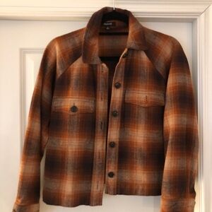 Madewell Cotton Flannel Cropped Jacket Brown Orange XS
